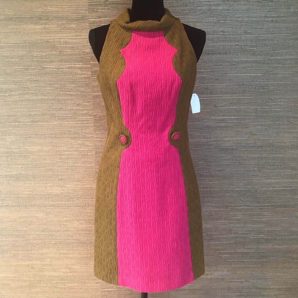 MILLY Pink & Olive Color Block Dress